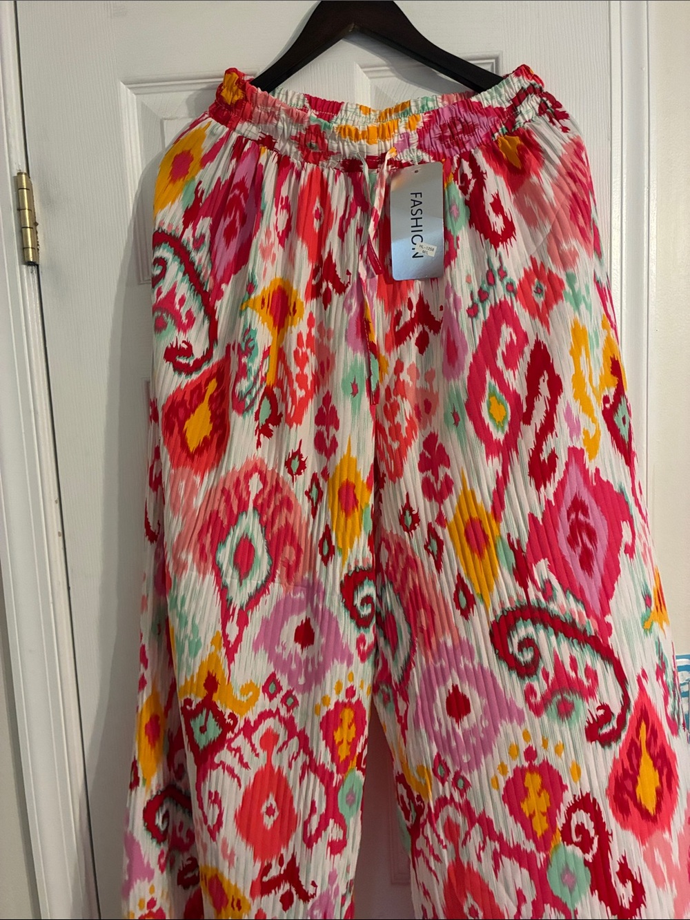 Fashica Vibrant Ikat Print Wide Leg Pants - Multicolor